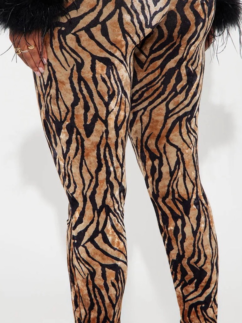 Fashion Nova Brown and Black Animal Print Velvet Leggings